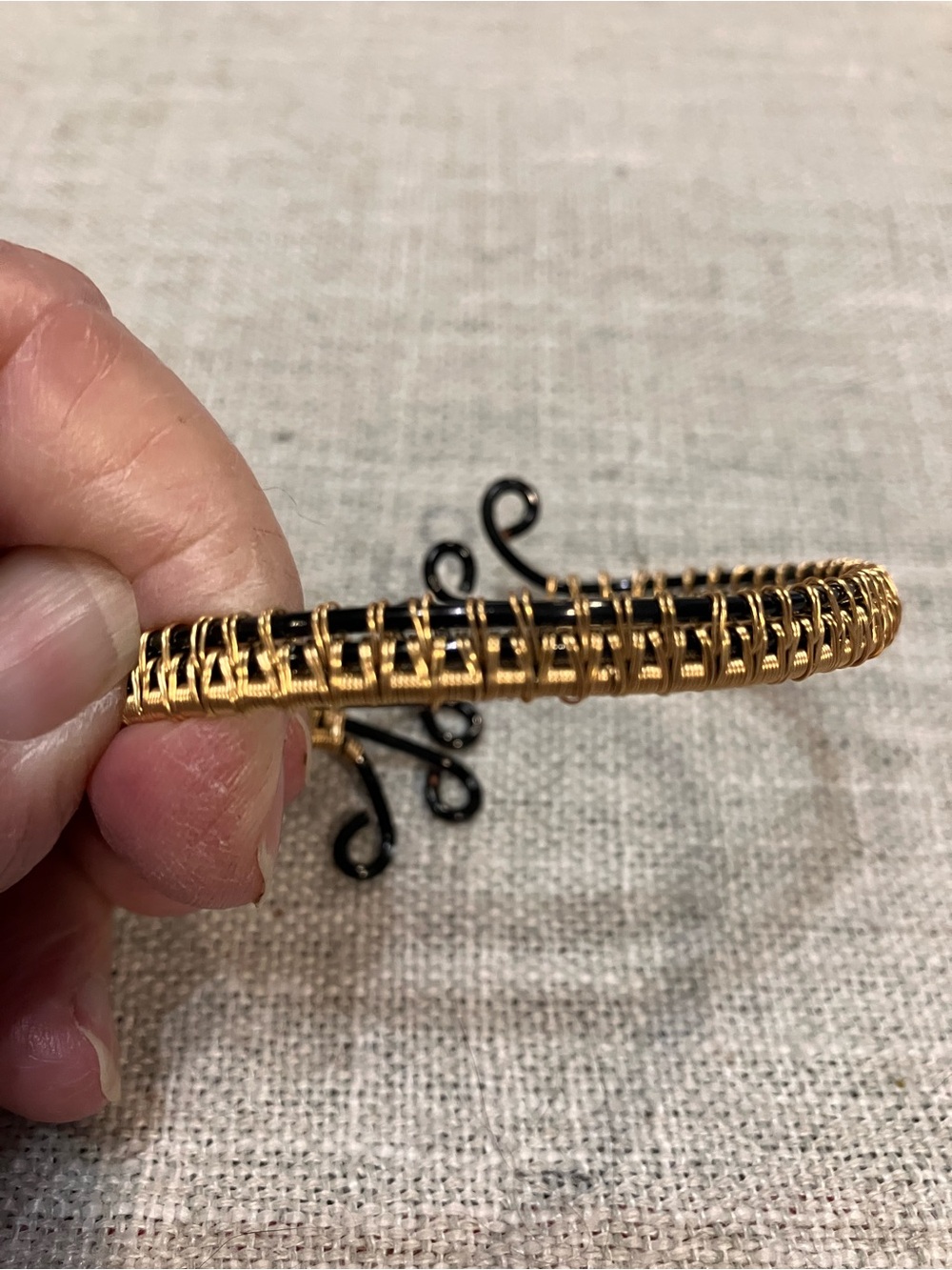 Gold and Black Woven Wire Cuff Bracelet